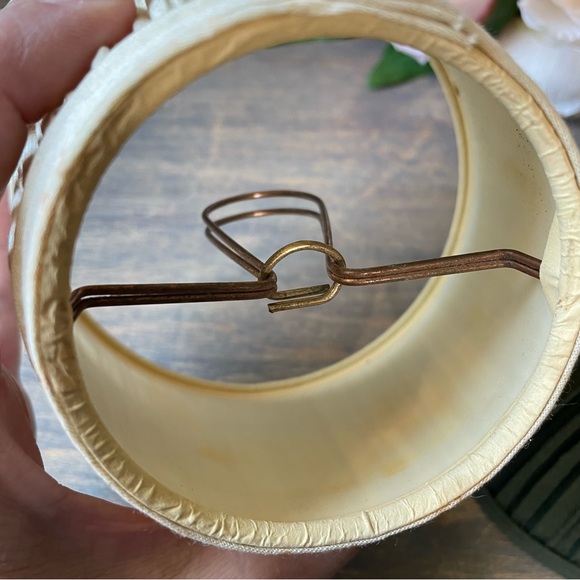 Vintage pleated fabric small clip lamp shades green cream - Picture 5 of 10